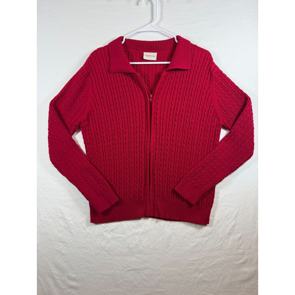 Crystal Kobe Red Cable Knit Zip Cardigan Collared Size M (Estimated)